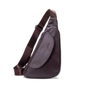 Noblag Guan Men's Chest Bags Genuine Leather Triangle Coffee Sling Bag